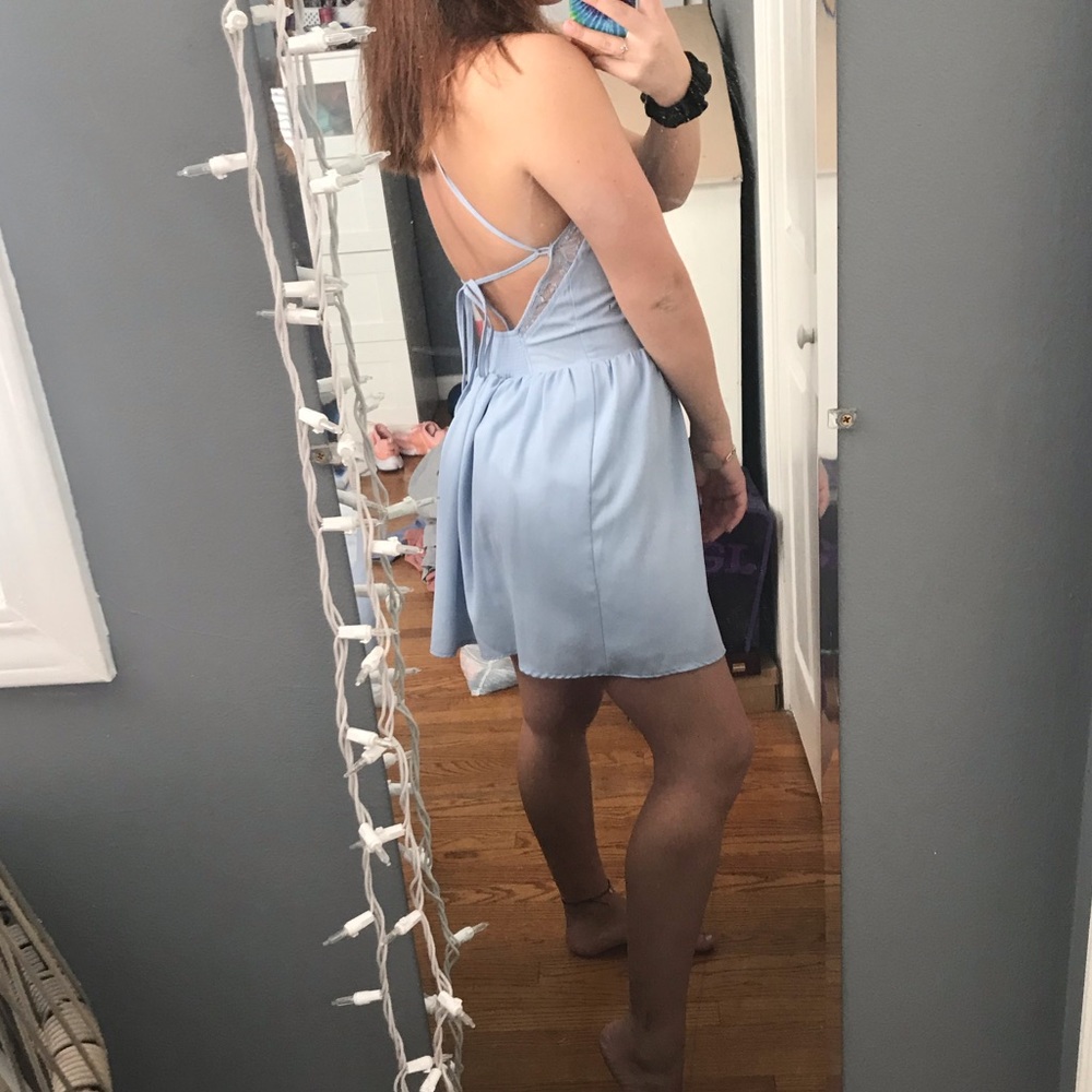 Baby blue mini dress with lace border